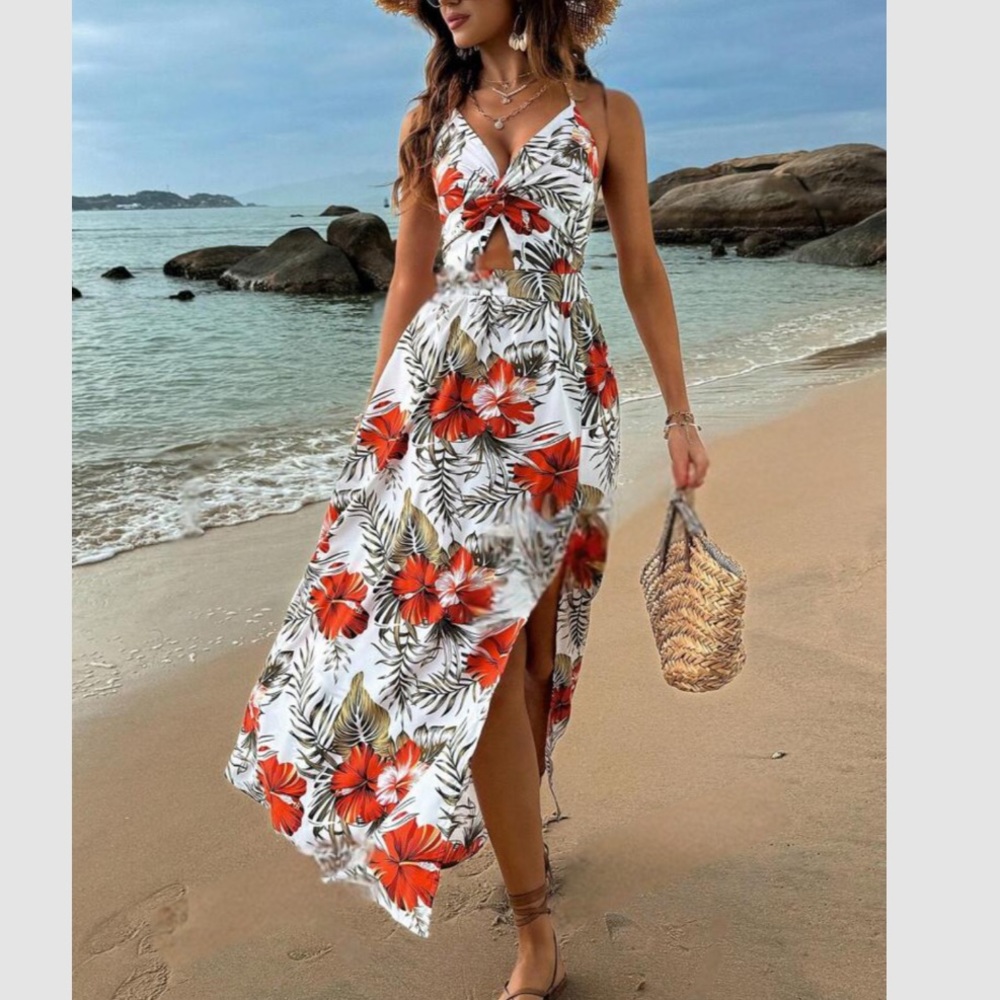 Boho floral print tie back maxi dress - Picture 2 of 5